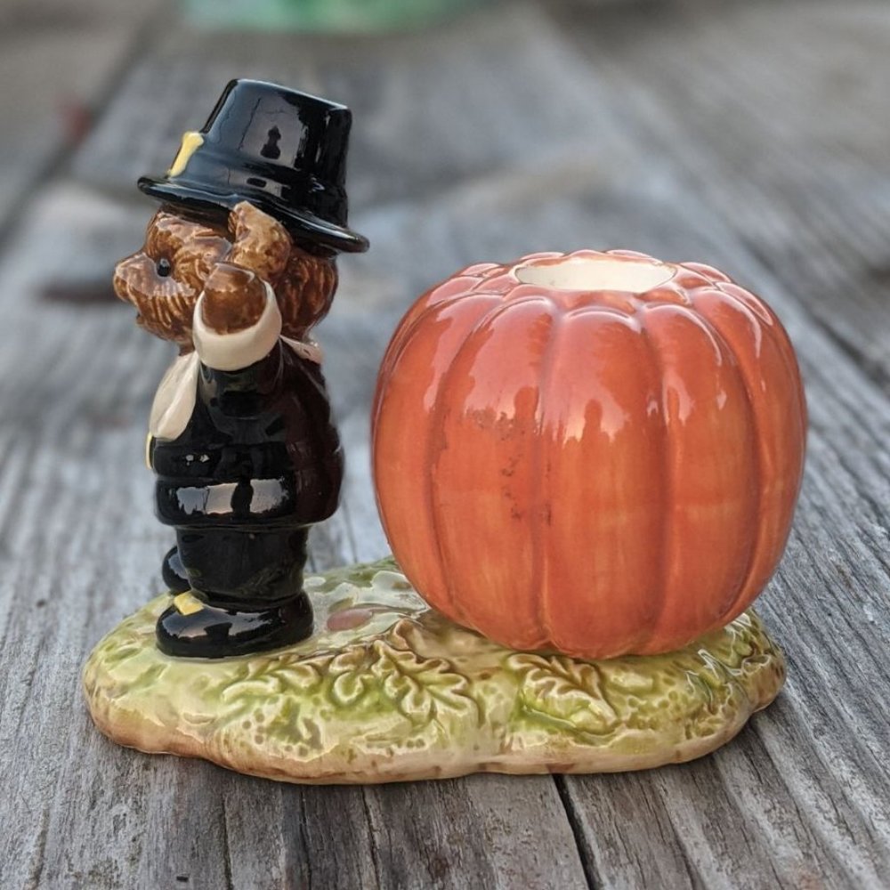 Otagiri Thanksgiving Bear and Pumpkin Candle Holder - Picture 4 of 9